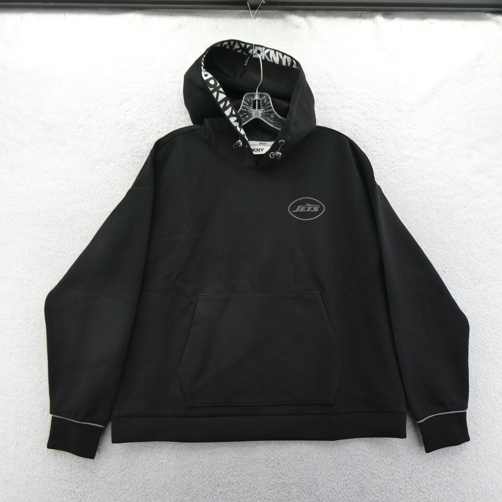 DKNY Hoodie Women Small New York Jets Black Pullover Logo‎ Mid y2k Deadstock
